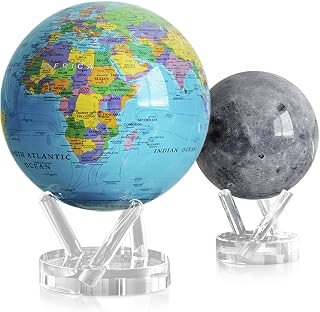MOVA Globe Bundle – Blue Political Map 8.5” + Moon Globe 4.5” | Solar-Powered Motion | No Batteries or Wires | Educational & Decorative Gift Set