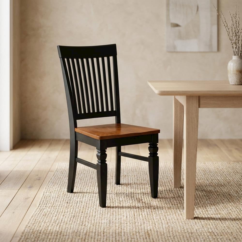 Wooden Dining Chair with Cherry Finish by Furnifact – Wood, Black/Brown, Pack of 2
