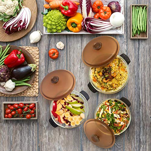 Moss & Stone Glass Casserole Set with Lids, Borosilicate, Clear Yellowish, 3 Count