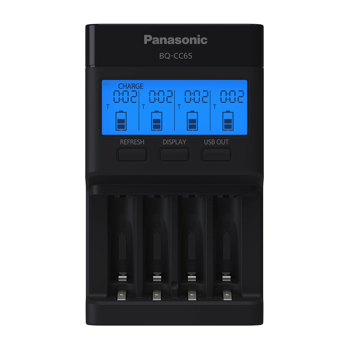BQ-CC65AKBBA Super Advanced eneloop pro and eneloop 4-Position Quick Charger with LCD Indicator Panel and USB Charging Port by Panasonic – (Pack of 1), Black