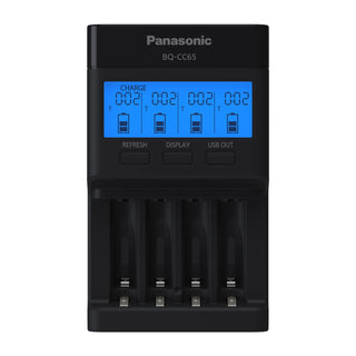 BQ-CC65AKBBA Super Advanced eneloop pro and eneloop 4-Position Quick Charger with LCD Indicator Panel and USB Charging Port by Panasonic – (Pack of 1), Black