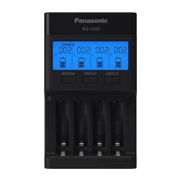BQ-CC65AKBBA Super Advanced eneloop pro and eneloop 4-Position Quick Charger with LCD Indicator Panel and USB Charging Port by Panasonic – (Pack of 1), Black