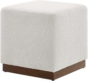 Brown 17" Square Boucle Upholstered Ottoman, Indoor-Outdoor Seating, Plush Fabric, Durable Construction, Versatile Home Decor Accent