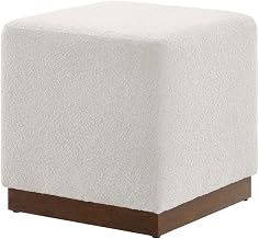 Brown 17" Square Boucle Upholstered Ottoman, Indoor-Outdoor Seating, Plush Fabric, Durable Construction, Versatile Home Decor Accent