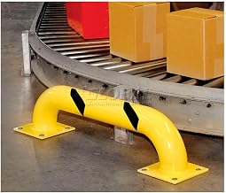 Global Industrial Low Profile Rack Guard, 9"H x 48"L, 4-1/2" Round | Diameter, Safety Yellow Powder Coat Finish with Black Visibility Stripes, All-Welded Steel Construction