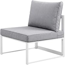 White Fortuna Armless Outdoor Patio Chair with Cushions, Weather-Resistant Frame, Comfortable Seating for Patio Or Garden