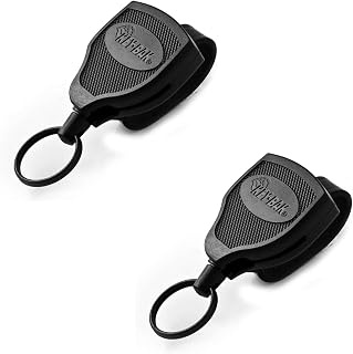 KEY-BAK SUPER48 Locking Retractable Keychain, Durable Polycarbonate Case, Leather Belt Loop, and Oversized Split Ring, Black (2-Pack)