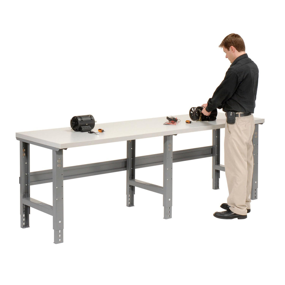 Adjustable Height Workbench C-Channel Leg by Global Industrial – 36"L x 96"W x 3"H, Steel, Gray, Model 601431