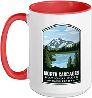 North Cascades National Park Washington Ceramic Mug, Red/White, 15oz