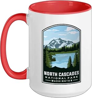 North Cascades National Park Washington Ceramic Mug, Red/White, 15oz