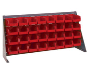 QUANTUM STORAGE SYSTEMS Red / 19" H x 36" W x 8" D / 8" L x 5" W x 3" H 32 Ultra Red Bins Standing Shelf Units