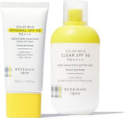 Beekman 1802 Solar Milk SPF Duo – Mineral SPF 40 & Clear SPF 50 Sunscreen Set for Face, Sheer + Invisible Finish, Lightweight & Fragrance-Free