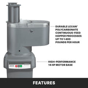 Heavy Duty Food Processor with 6 qt Capacity & Continuous Feed by Waring – 6-Quart, Plastic, Gray, Model FP2200