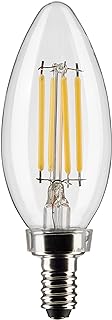 Satco S21264 4W LED Filament B11 Candle Light Bulbs, E12 Candelabra Base, 2700K Warm White, 350 Lumen, Dimmable, Wet Location, Clear, 120V, 6 Pack