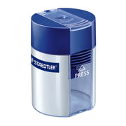 Metal Single Hole Sharpener with Tub (511001BK) by STAEDTLER – Metal, Silver/Blue, Model 511 001 BK
