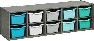ECR4Kids 10 Cubby Tray Cabinet with Bins, 2x5, Grey Wash, Contemporary