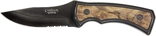 Camillus Mountaineer Carbonitride Titanium Fixed Blade Knife with Burlwood Handle Insert, Black/Burlwood, 4 inch Blade
