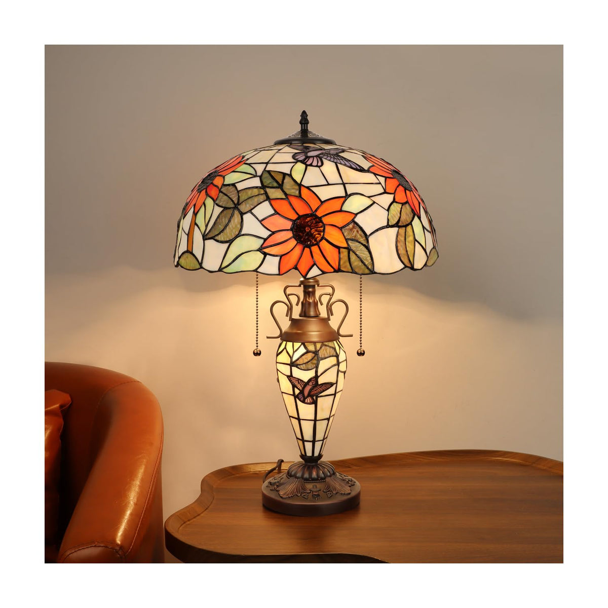 CH3T617OF16-DT3 Double Lit Table Lamp by Chloe Lighting – exact color of each glass piece may vary due to handcrafted nature