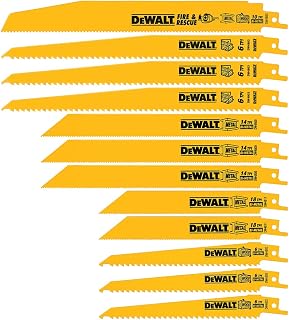 DEWALT Reciprocating Saw Blade Set for Metal Wood Iron, 12 Piece Bi-Metal Increased Durability Blades, with Storage Case (DW4892)