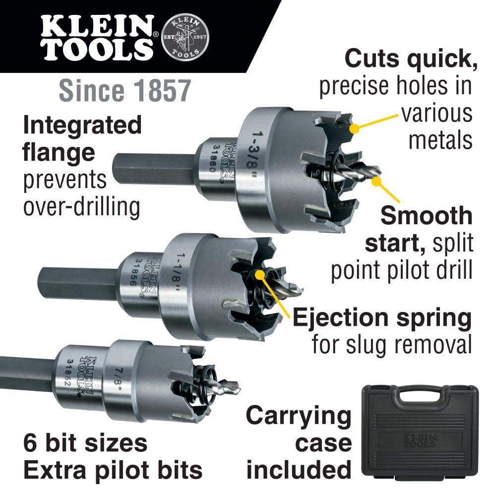 Master Electricians Hole Cutter Kit by KLEIN TOOLS – Stainless Steel, Black, Model 31873