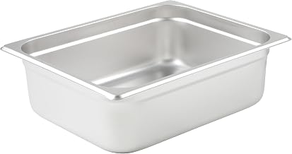 Winco 9.3 qt Half Size Silver Stainless Steel Steam Pan | Dishwasher safe, Anti-jam design prevents sticking, Foodservice, Great for Steam Tables, Buffets and Food Preparation