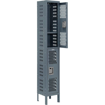 Infinity 2-Tier 2 Door Ventilated Locker by Global Industrial – Alloy Steel, Grey, Model 493748GY