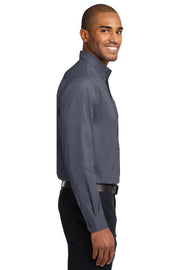 Men's Tall Long Sleeve Easy Care Button-Down Shirt by Port Authority – Cotton,Steel,Stone, Steel Grey/Light Stone, Model TLS608