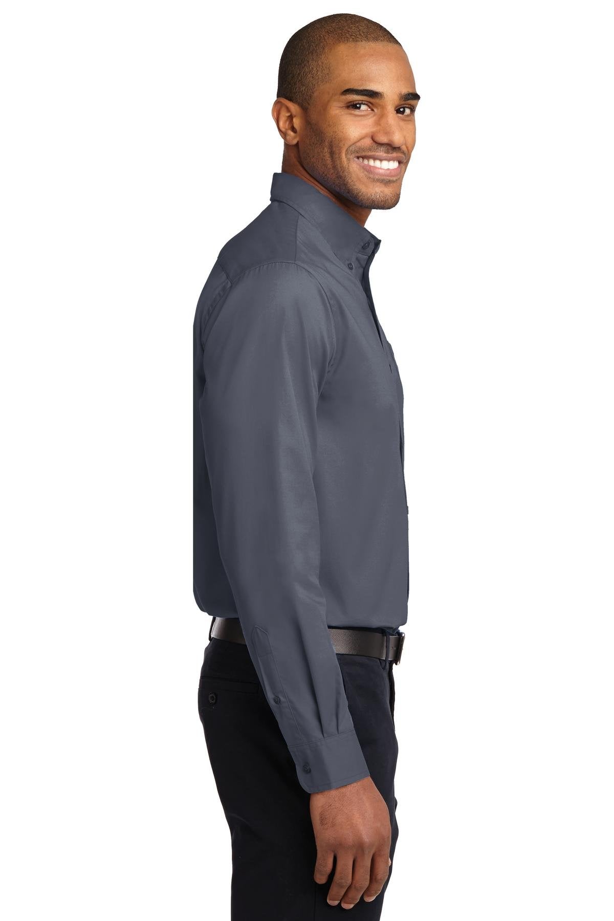 Men's Tall Long Sleeve Easy Care Button-Down Shirt by Port Authority – Cotton,Steel,Stone, Steel Grey/Light Stone, Model TLS608