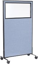Global Industrial 36-1/4"W x 63" H Mobile Office Partition Panel with Partial Window, Blue