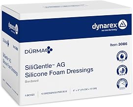 Dynarex Dürma+ SiliGentle AG Silver Silicone Foam Dressings, Sterile Wound Care, Non-Adhesive Foam Pad Dressing with Silicone Layer