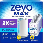 MAX Bug Catcher, Gnat & Fruit Fly Trap Indoors, 1 Base & 6 Refills | 360° Blue + UV Light Trap for Large Rooms, Fits 2x Fruit Flies & Gnats Than Original Zevo Trap, Indoor Odor-Free Fly Control