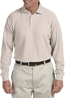 Chestnut Hill Men's Long Sleeve Performance Plus Piqu Polo (Small, Stone)