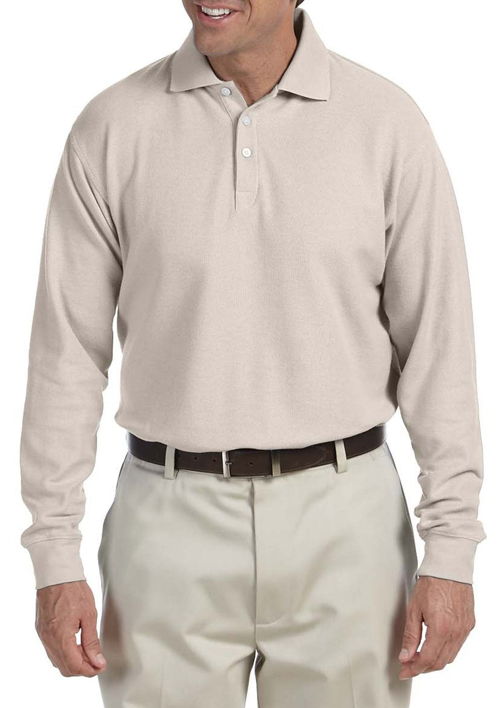 Men's Long Sleeve Performance Plus Piqu Polo (Small by Chestnut Hill – Cotton, Stone, Model CH110-STONE-SM
