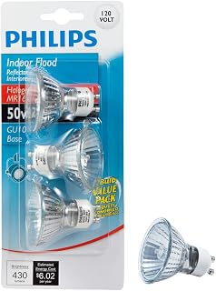 PHILIPS 415794 Indoor Flood 50-Watt MR16 GU10 Base 120-Volt Light Bulb,Halogen, 3-Pack