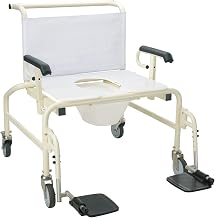 Dynarex Bari+Max HD Mobile Shower Chair - 1000Lb Weight Capacity - with Footrests, Drop-Down Armrests, Commode Bucket with Cover - 28x20" Seat Size