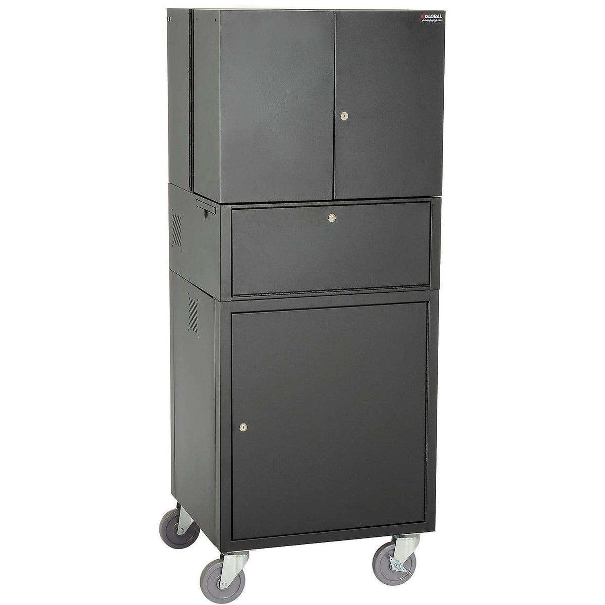 Fold Out Computer Security Cabinet by Global Industrial – 24-1/2"W x 22-1/2"D x 61-1/2"H, Alloy Steel, Black, Model 695429BK