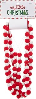 Hobby Lobby My Little Christmas Garland, 6 Ft (Red & White Pom Pom Beaded) | Decorative String, Garland for Mini Christmas Tree
