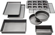 Chicago Metallic Professional Non-Stick 8-Piece Bakeware Set, Silver | Heavy-Duty Carbon Steel Baking Pans, Muffin Pan, Loaf Pan, Round Cake Pans, Baking Sheets and Cooling Rack