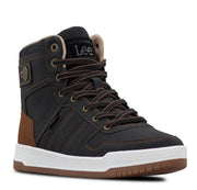 Men's Noah High-Top Retro Sneaker by Lee – 11, Faux Leather, Black/Cognac, Model M000261-0676