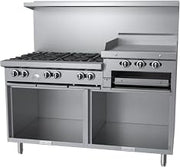 Garland G60-6R24SS G Starfire Pro Series Gas Restaurant Range 60"W with (6) 33,000 BTU Open Burners, 24" Raised Griddle & (2) Storage Bases