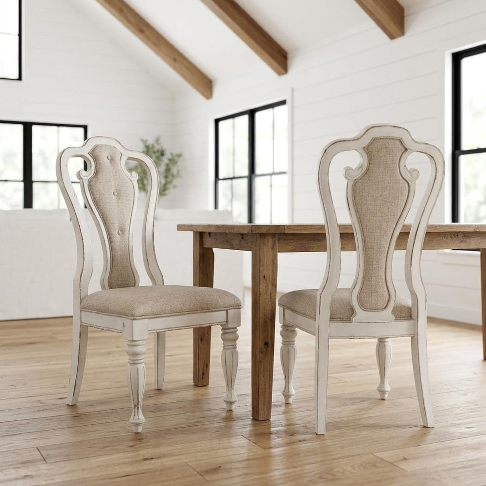 Chenille-Upholstered Side Chair Set of by Starlight Canyon Home – Solid + Manufactured Wood, White, Pack of 2