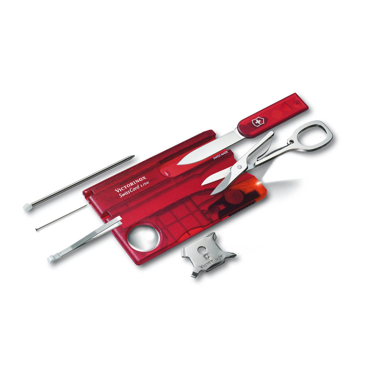 SwissCard, Lite Rubin Transparent by by Victorinox – 3 in, Stainless Steel, ABS / Cellidor, Red, Model 0.7300.T