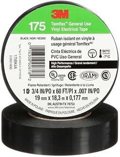 3M Electrical Tape, Vinyl, Black, 20 yd L, 3/4 in W 175BK4A - 1 Each