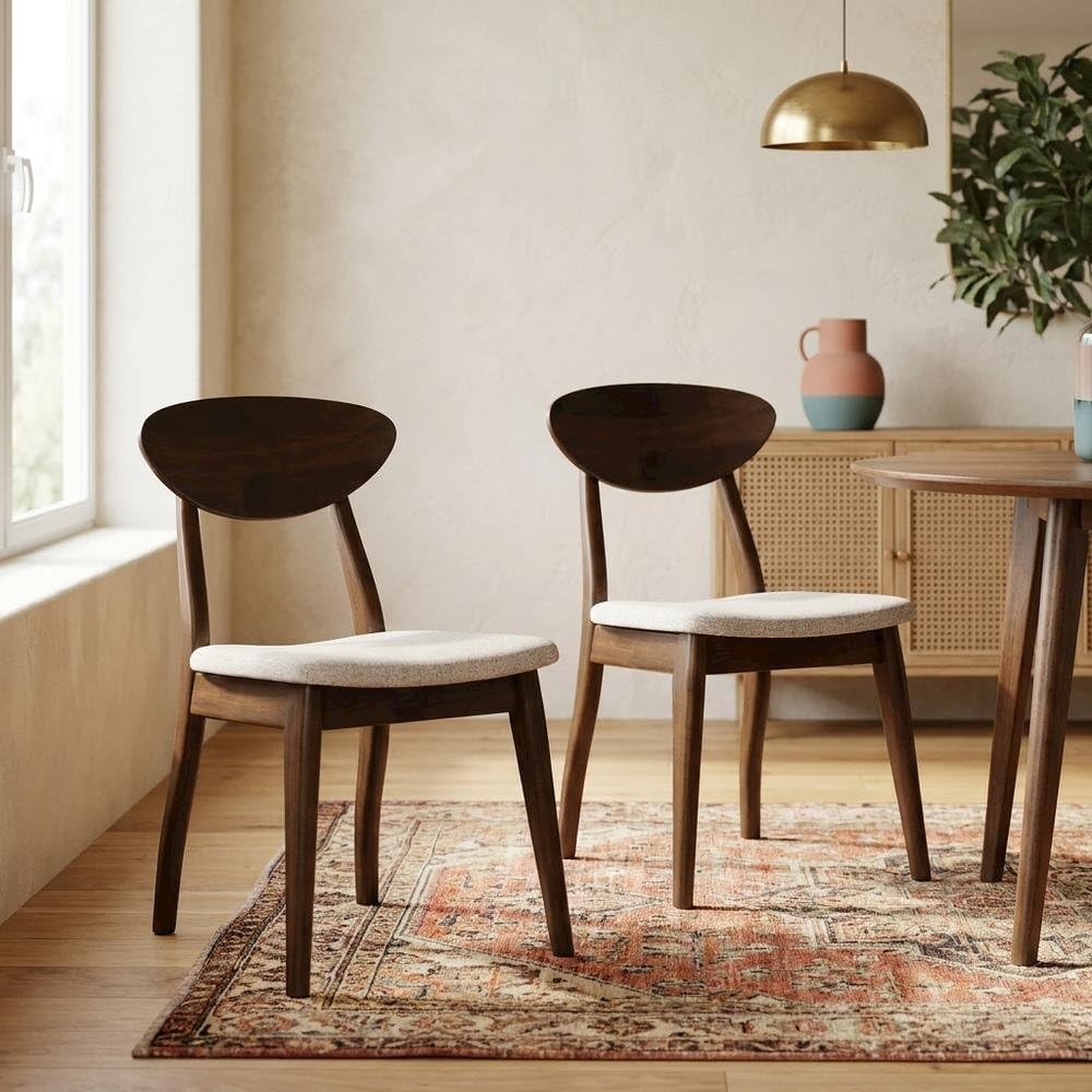 Abigail V Rich Walnut Dining Chair Set of by Starlight Canyon Home – Solid Rubberwood, Fabric, Brown, Pack of 2