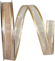 Reliant Ribbon Sheer Satin Edge Metallic Ribbon, 5/8 Inch X 25 Yards, Taupe