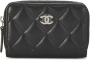 Chanel, Pre-loved Black Lambskin Zip Around Coin Purse, Black