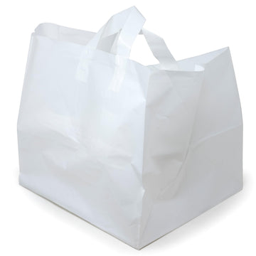 Half Tray Bag with Soft Loop Handle by Glopack – 12" x 14" x 11.5", Cardboard, White, Pack of 200, Model SLNLWTTD