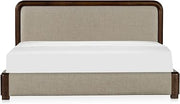 Bower Queen Bed, Linen Upholstery, Solid Acacia Frame, Brown