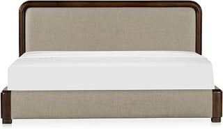 Bower Queen Bed, Linen Upholstery, Solid Acacia Frame, Brown