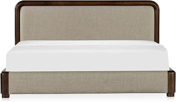 Bower Queen Bed, Linen Upholstery, Solid Acacia Frame, Brown